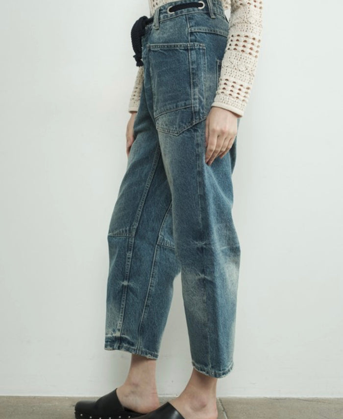 ‘Eyelet’ barrel jeans