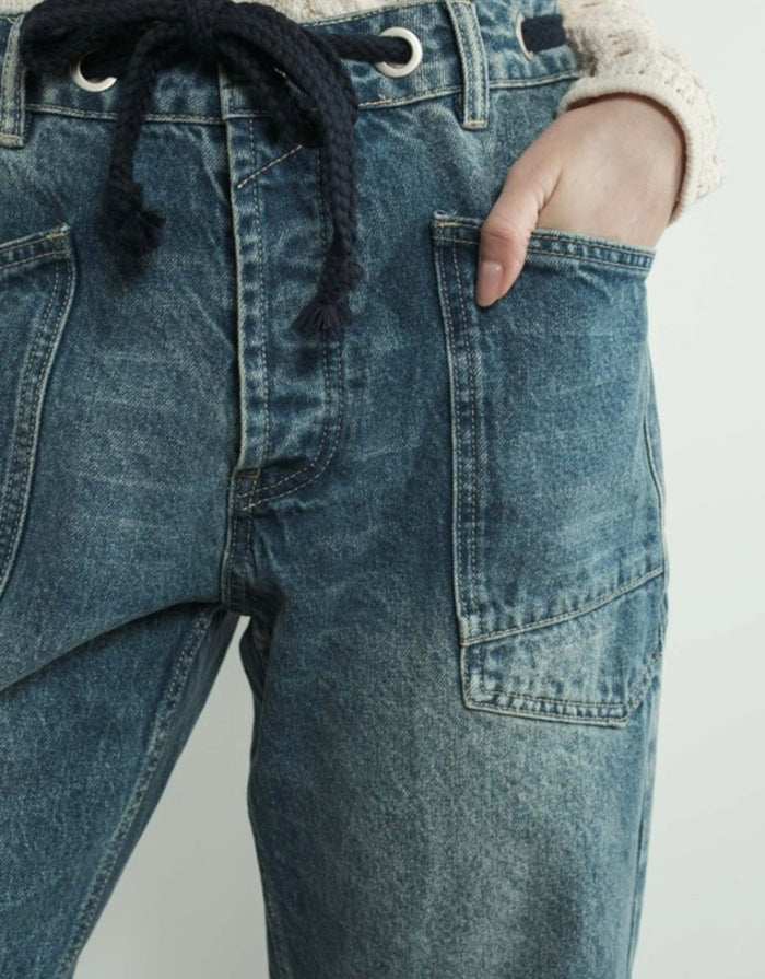 ‘Eyelet’ barrel jeans