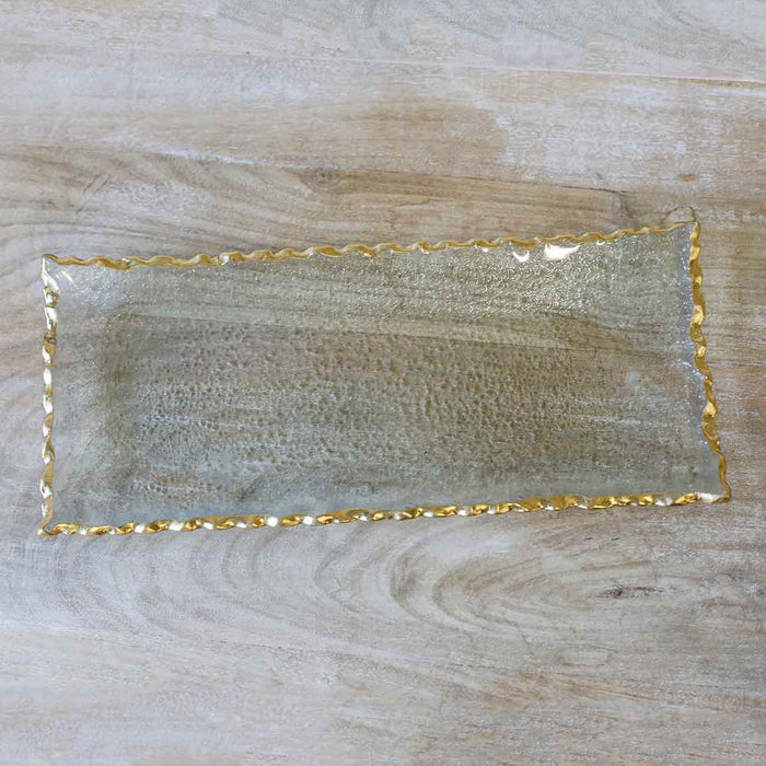 Fairbanks Rectangle Glass Platter – Elegant Clear & Gold (13.75x6’’)