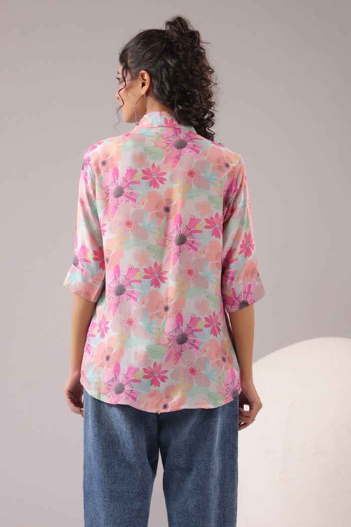 Floral Blush Printed Muslin Silk Shirt