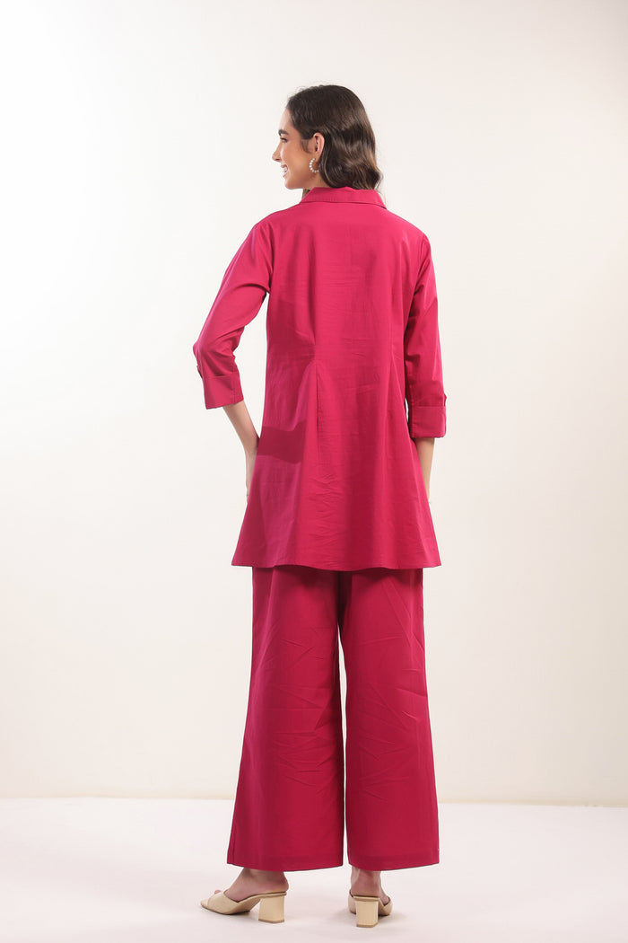 Fuchsia Solid Flame Cotton Co-ord Set