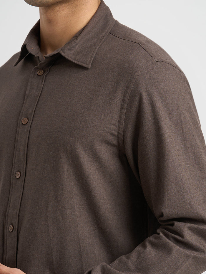 Full Sleeves Cotton Shirt - Brown