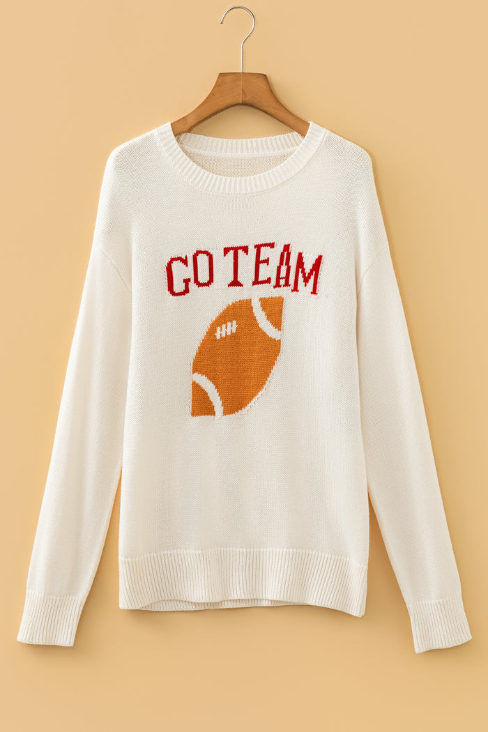 Go Team Football Drop Shoulder Knit Top Sweater – Beige