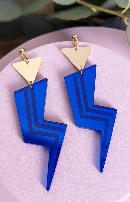 Grace Jones Lightning Bolt Royal Blue Earrings