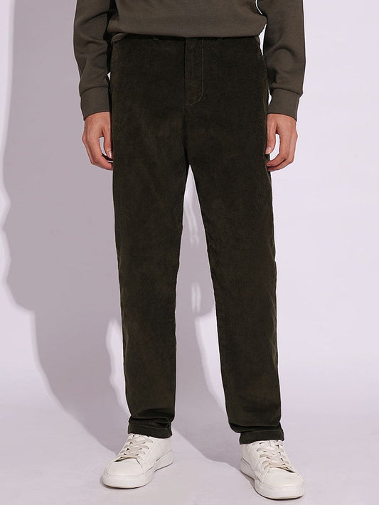 Green Corduroy Straight Fit Pants