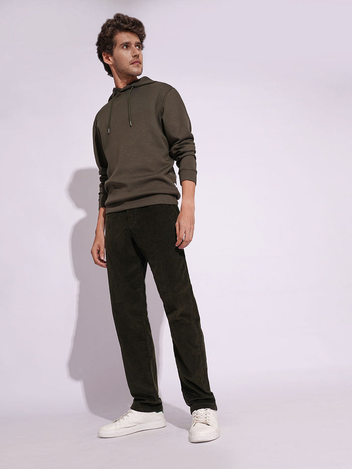 Green Corduroy Straight Fit Pants