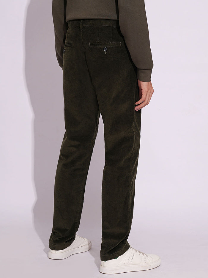 Green Corduroy Straight Fit Pants