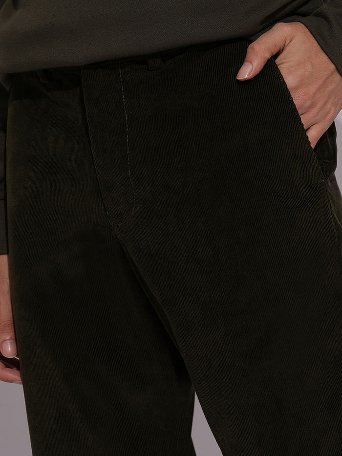 Green Corduroy Straight Fit Pants