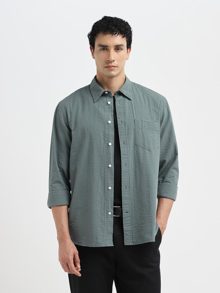 Green Seersucker Full Sleeves Shirt