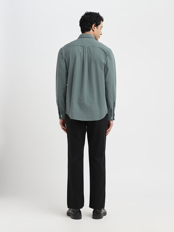 Green Seersucker Full Sleeves Shirt