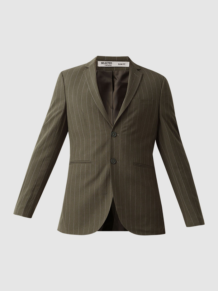 Green Striped Casual Blazer