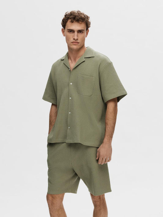Green Waffled Short Sleeved Shirt