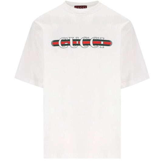 Gucci White Short Sleeve Logo Print Cotton T-Shirt