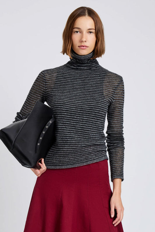 Hailey Sweater in Cashmere Silk Stripe - Grey & Black Stripe