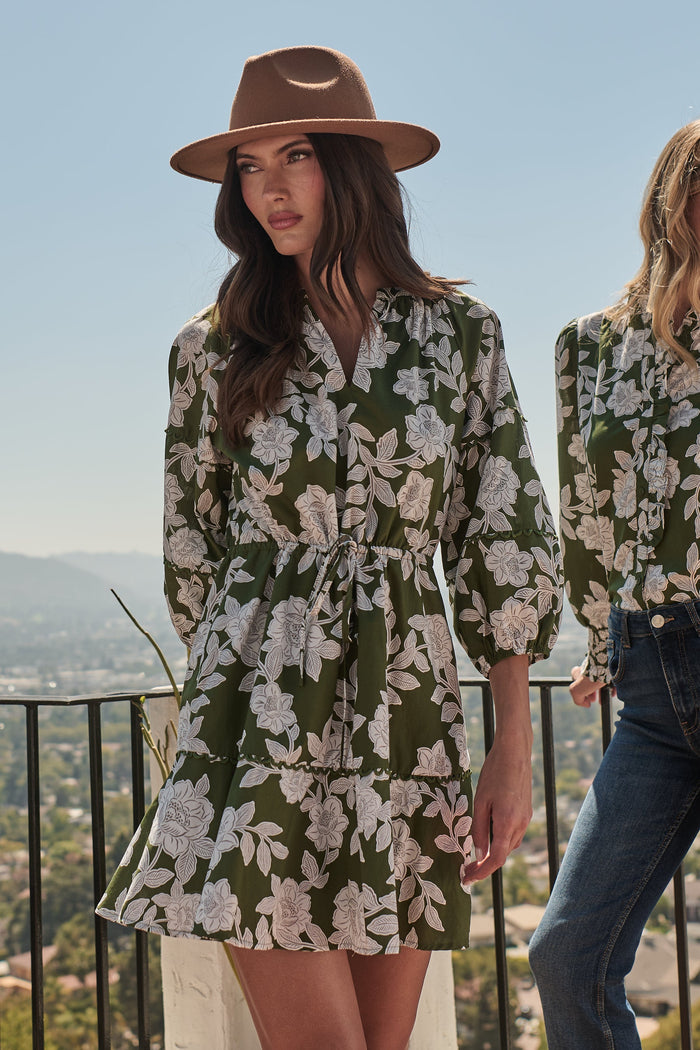 Haizley Floral Dabria Split Neck Mini Dress