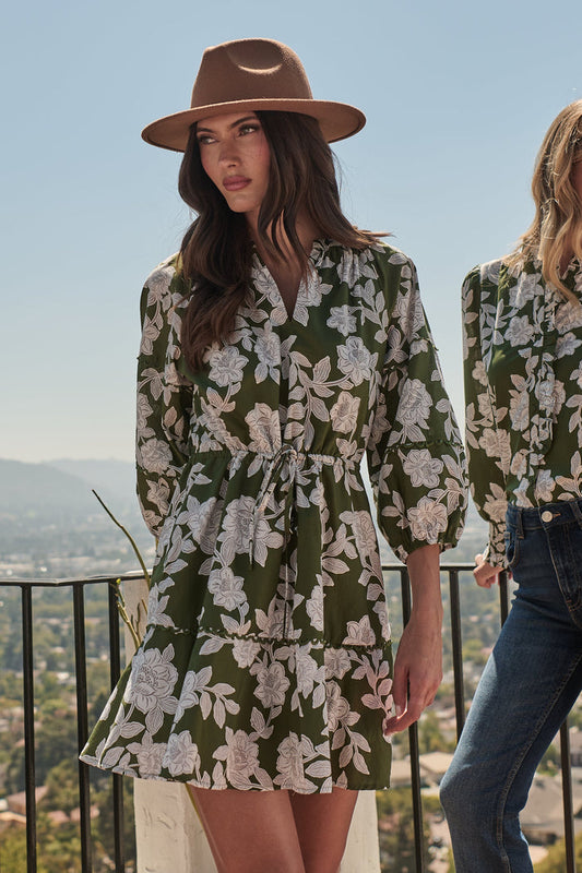 Haizley Floral Dabria Split Neck Mini Dress