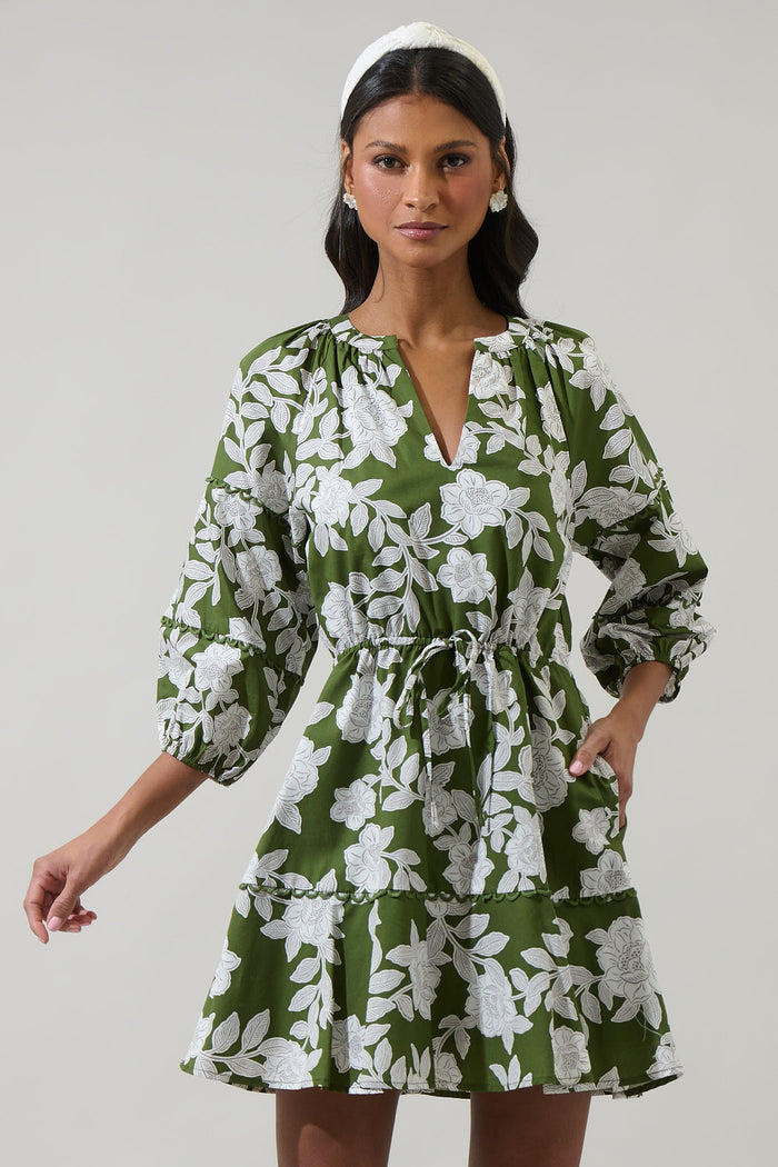 Haizley Floral Dabria Split Neck Mini Dress