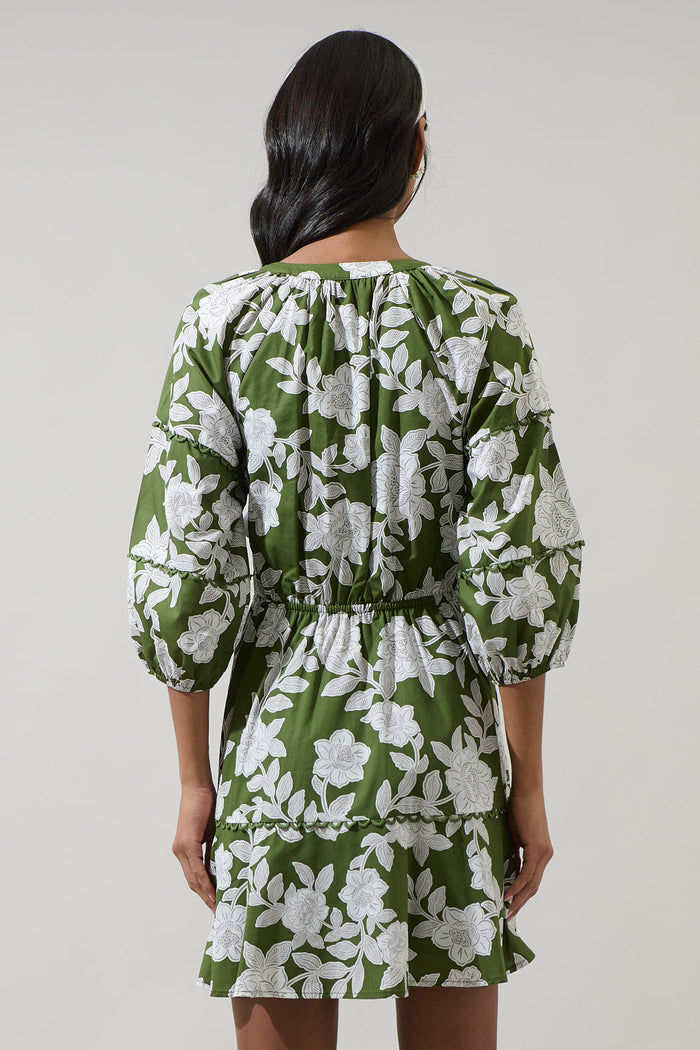 Haizley Floral Dabria Split Neck Mini Dress