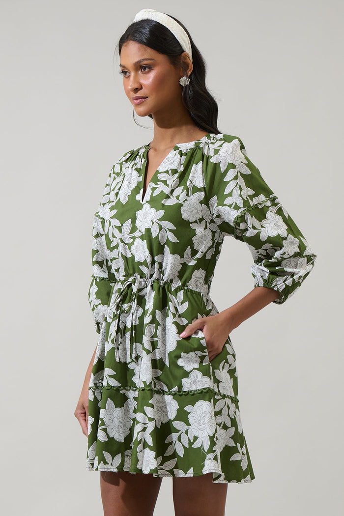 Haizley Floral Dabria Split Neck Mini Dress