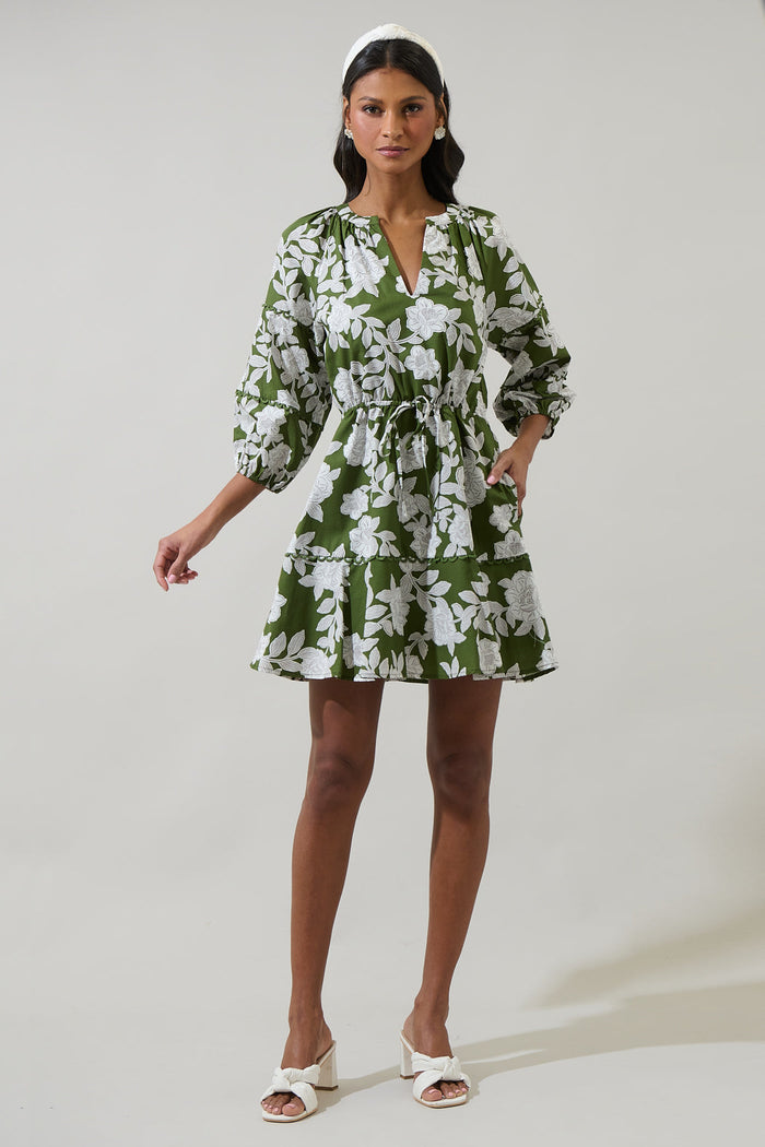 Haizley Floral Dabria Split Neck Mini Dress