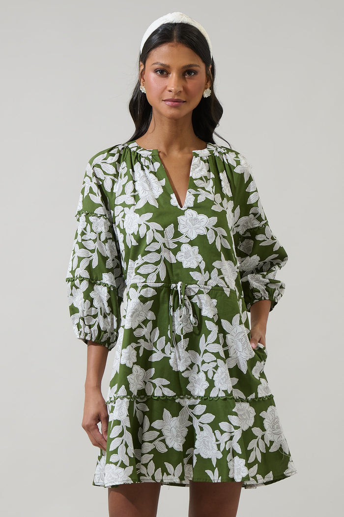 Haizley Floral Dabria Split Neck Mini Dress