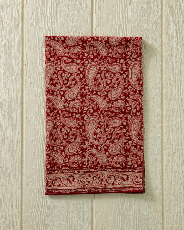 Hand Blocked Scarf in Crimson Paisley
