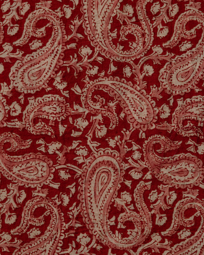 Hand Blocked Scarf in Crimson Paisley