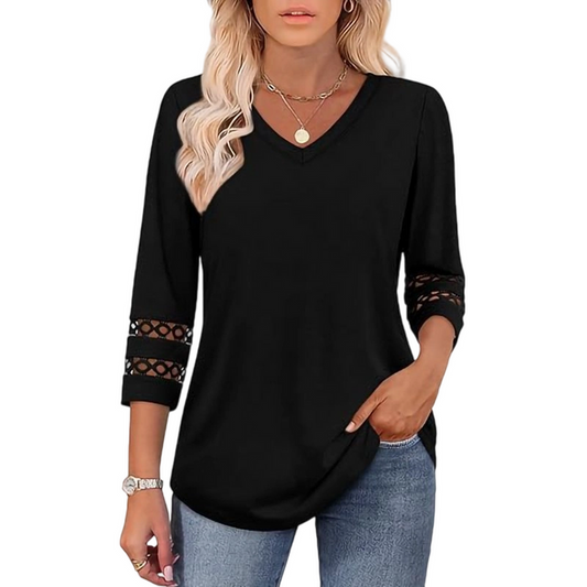 Heliona - Top femme manches 3/4 col en V uni