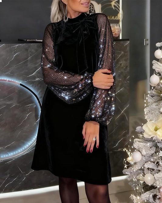 Helisorae - Robe Patchwork Élégante À Manches Lanternes