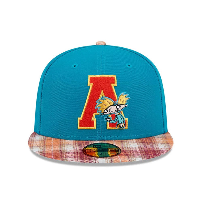 Pictured is this Letterman Hey Arnold 59FIFTY Fitted cap in turquoise. 3