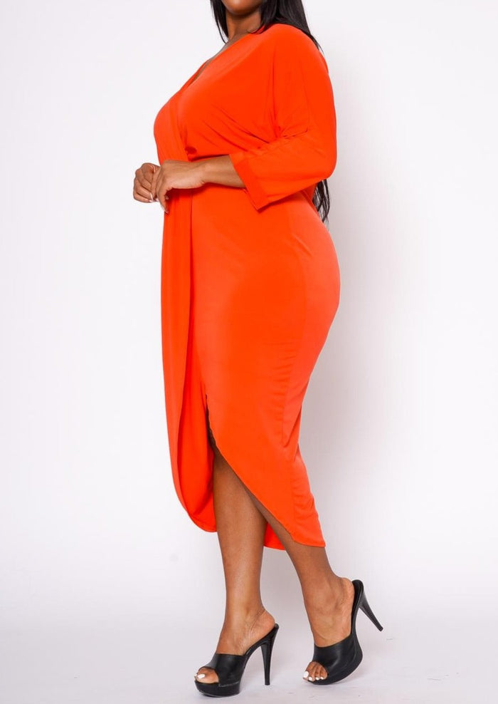 Hi Curvy Plus Size Women Drape Front Cocktail Dress