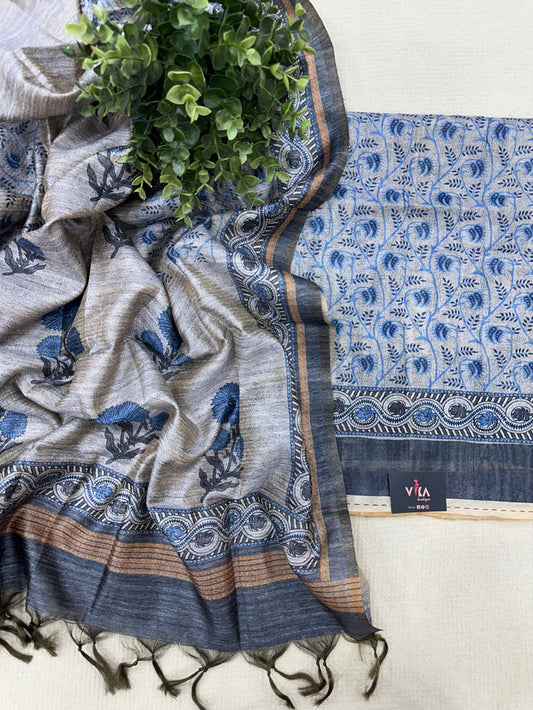Printed art silk dupatta with Kurti material