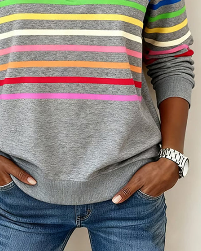 Isavelline - Sweat Zippé Décontracté à Rayures Colorées
