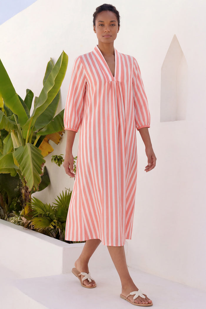 Itisha Striped Dress | Coral/White