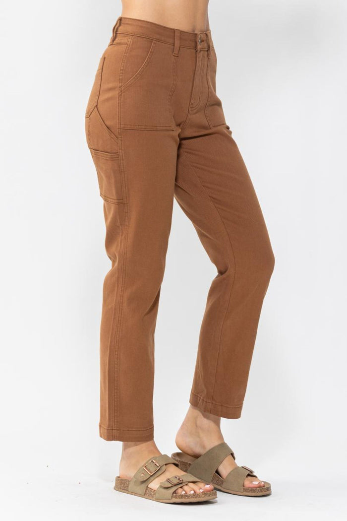 Judy Blue High Waist Brown Carpenter Utility Slim Fit Jeans