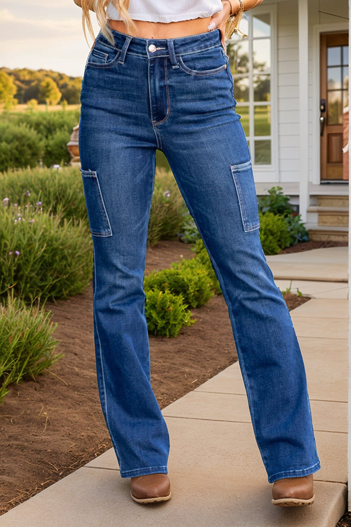 Judy Blue High Waist Dark Wash Cargo Bootcuts