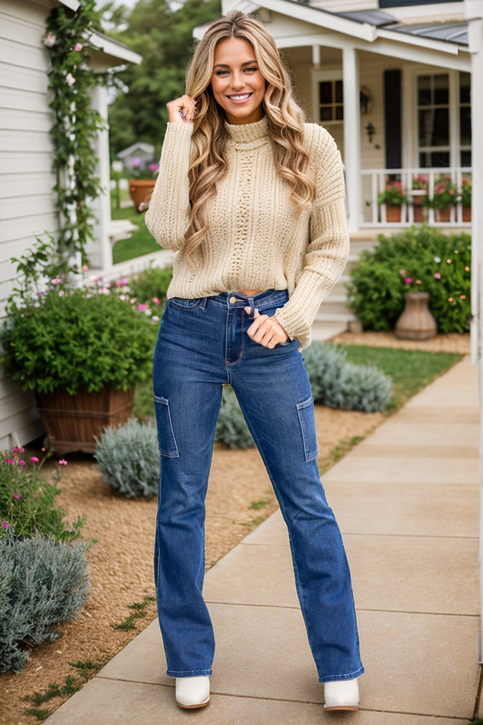 Judy Blue High Waist Dark Wash Cargo Bootcuts