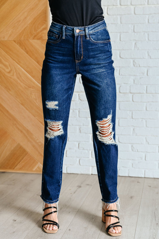 Judy Blue High Waist Rigid Magic Distressed Straight Jeans