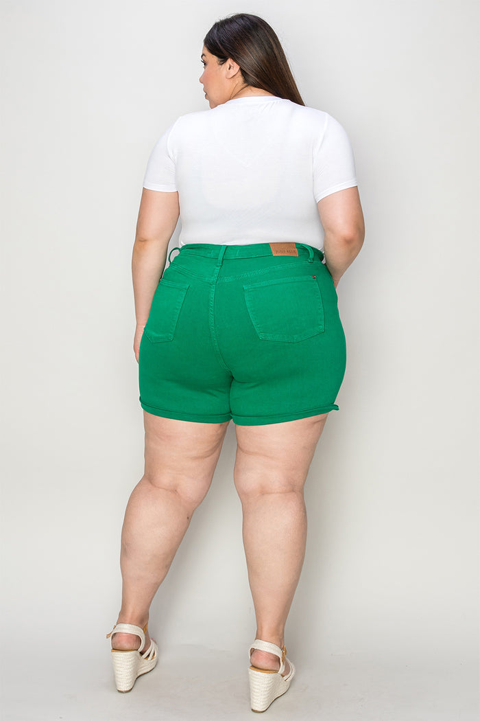 Judy Blue Tummy Control Garment Dyed Denim Shorts Kelly Green