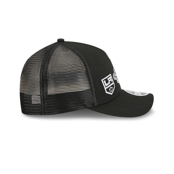 Pictured is this NHL Stanley Cup Champions LA Kings 9FORTY M-Crown A-Frame Trucker Adjustable cap in black. 5