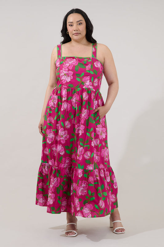 Krisy Sleeveless Maxi Dress Floral Curve