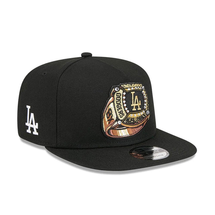 Pictured is this MLB Ring LA Dodgers 9FIFTY A-Frame Snapback cap in black. 1