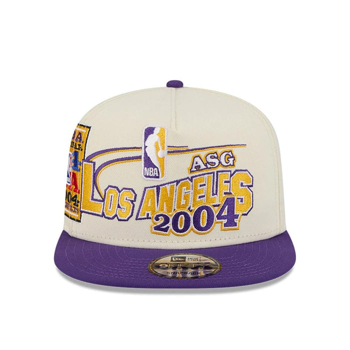 Pictured is this NBA Hardwood Classic All Star Game LA Lakers 9FIFTY A-Frame Snapback cap in white. 3