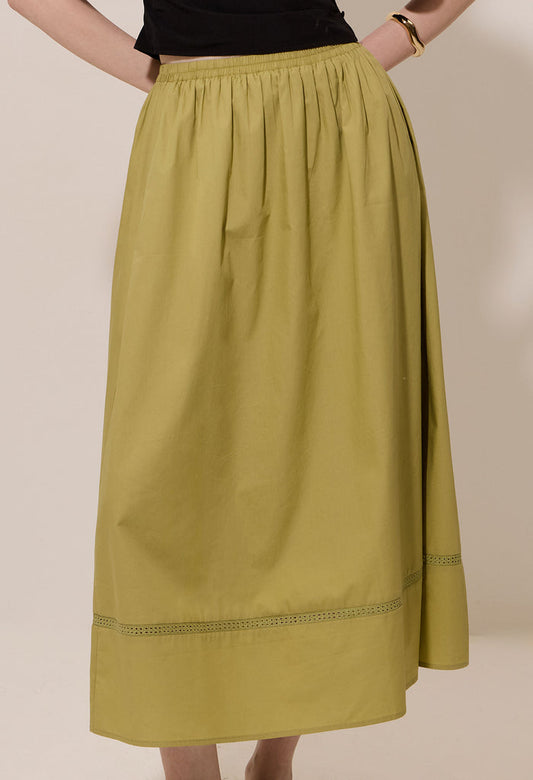 Ladder Lace Elastic Gathered Midi Skirt