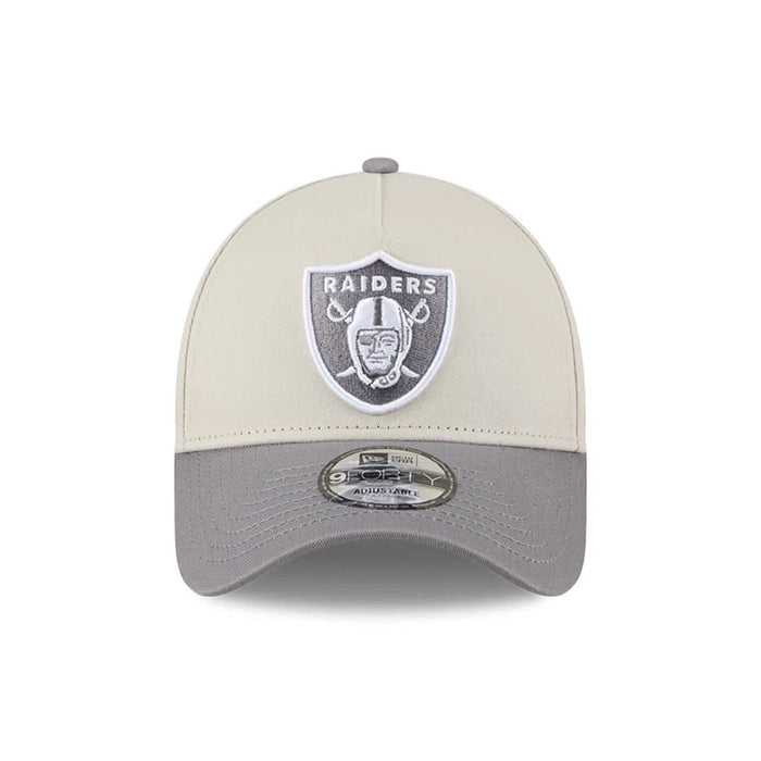 Pictured is this NFL Stone Storm Las Vegas Raiders 9FORTY A-Frame cap in light beige. 2