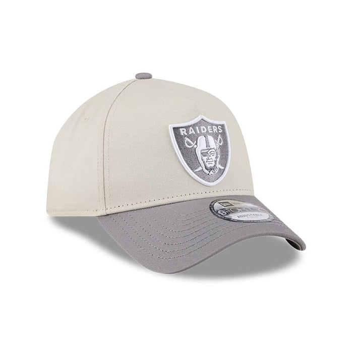 Pictured is this NFL Stone Storm Las Vegas Raiders 9FORTY A-Frame cap in light beige. 3