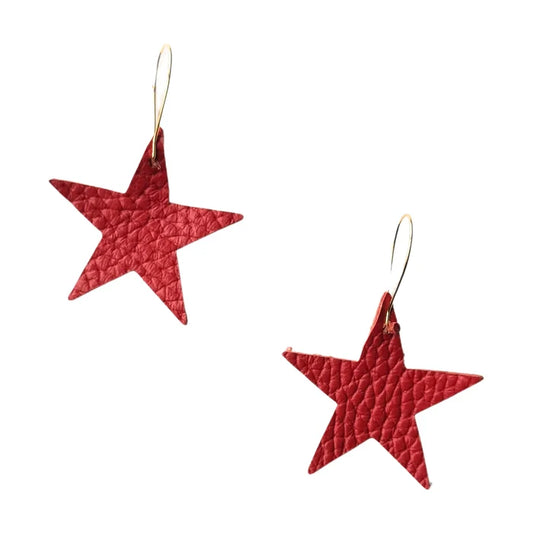 Leather Star Earrings Red