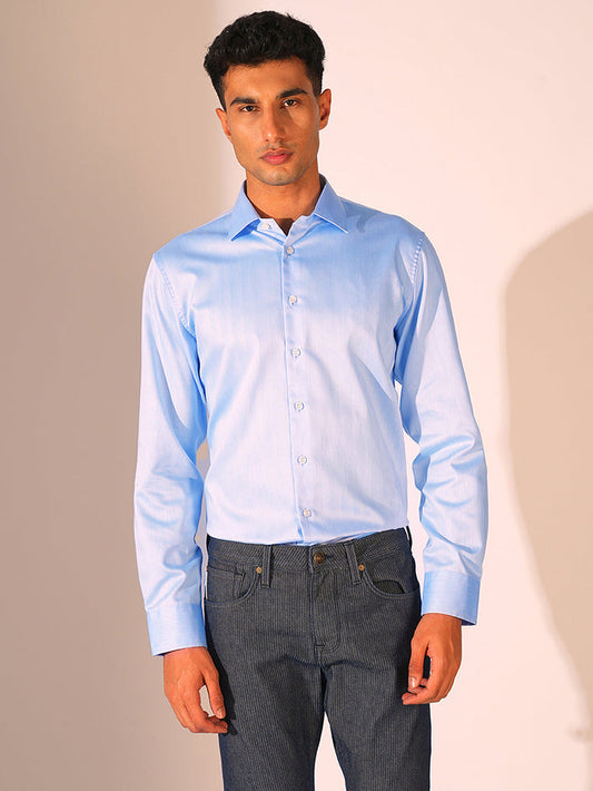 Light Blue Cotton Slim Fit Shirt