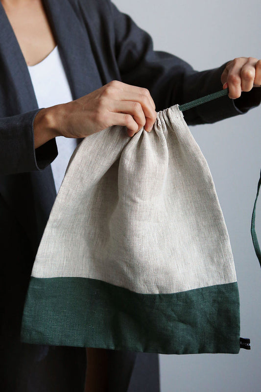 Linen Bag CARYA in Beige & Green