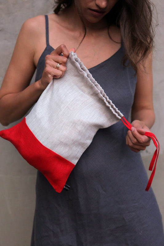 Linen Bag CARYA in Beige & Red